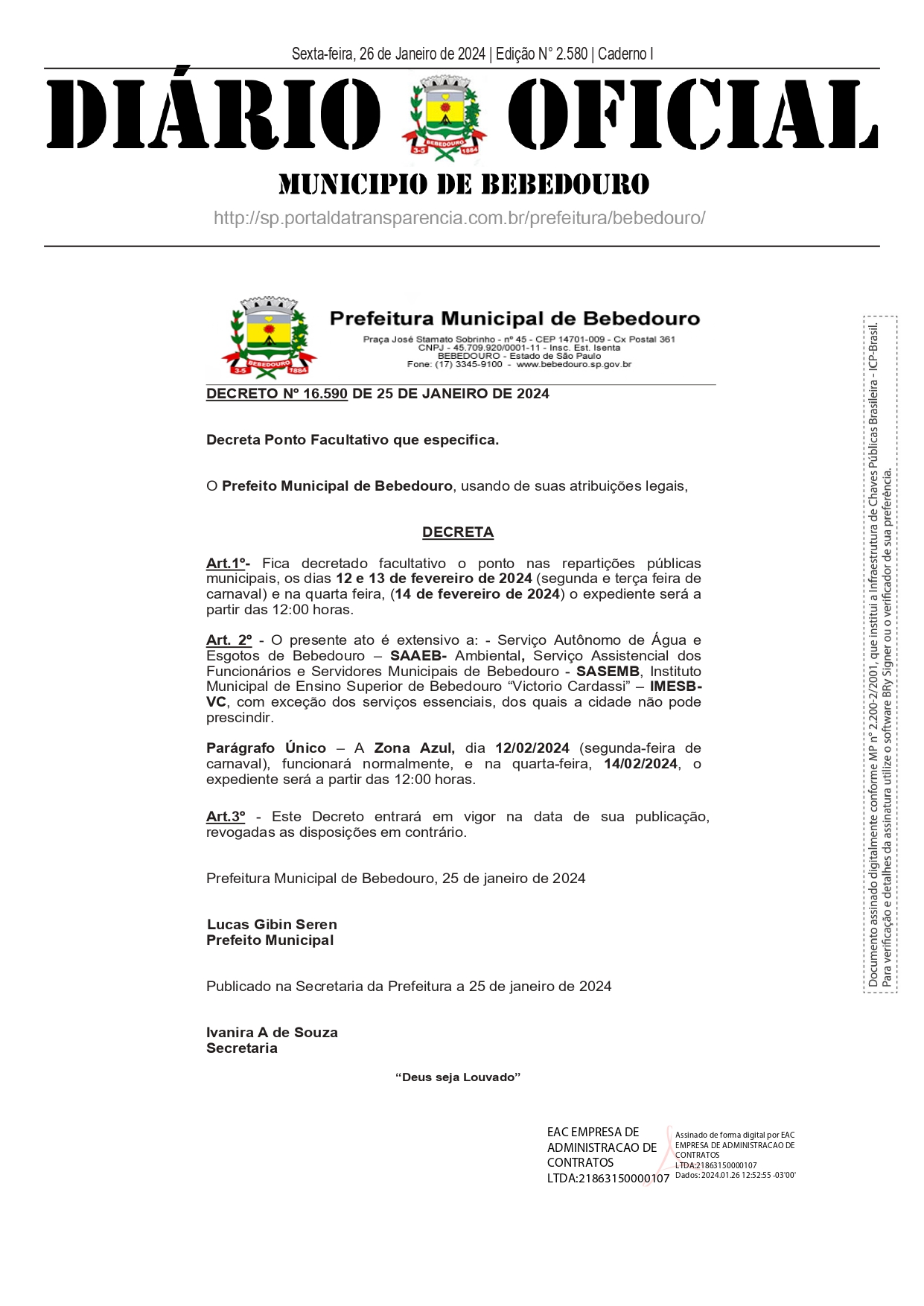 Ponto facultativo Carnaval 2024